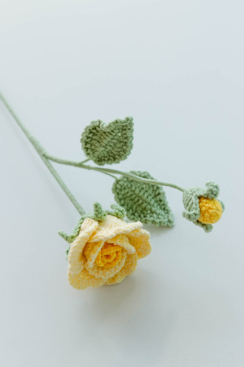 Button Roses,35 cms,Eco-Friendly Handcrafted Single Stem Crocheted Flowers