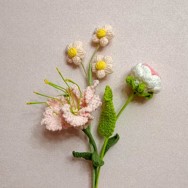 Crochet Flower Bouquet - pink rose
