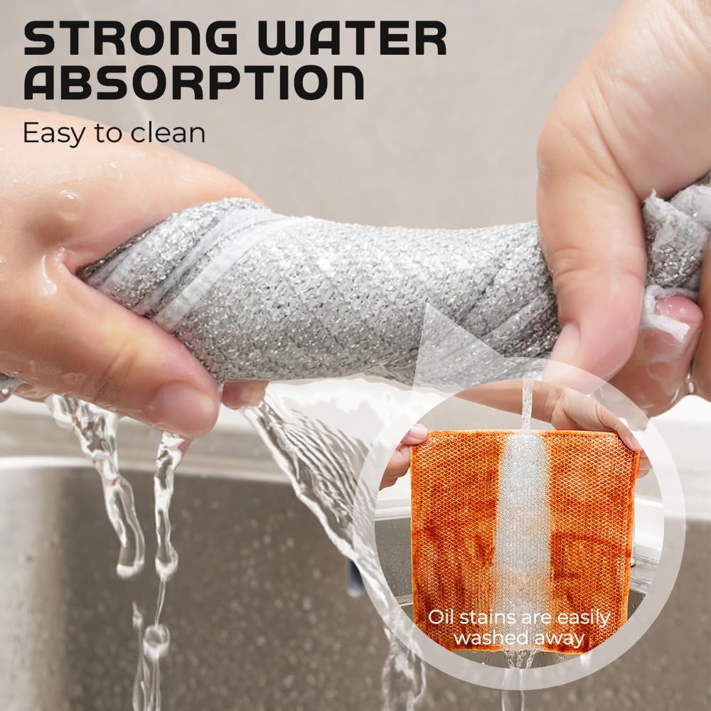 Multipurpose Wire Dishwashing Rags, 2024 New Metal Wire Dishwashing Cloths Towels Scrubs Cleans, Premium Scrubbing Wire Dishwashing Rags Non-Scratch Wire Dishcloth for Dishes, Sinks
