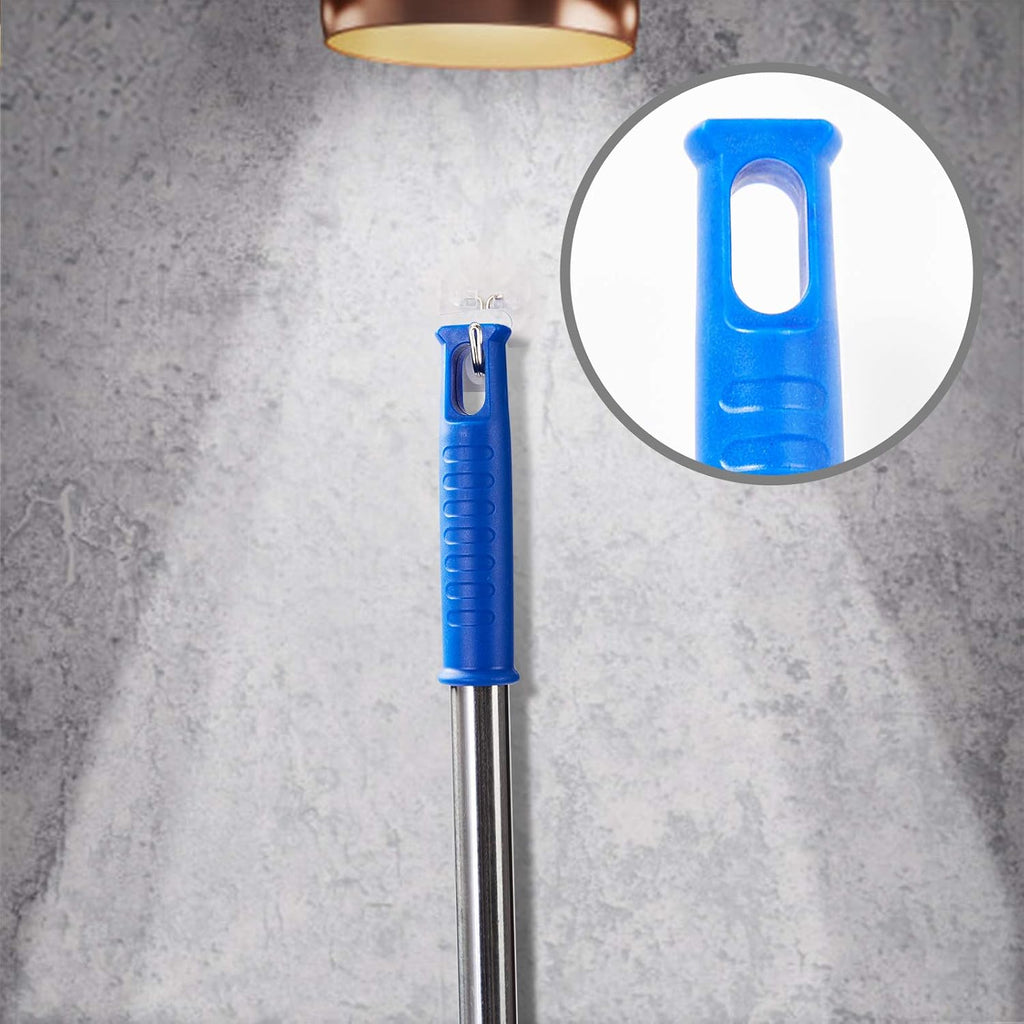 Cobweb Duster with Extension Pole, Washable Cleaning Duster Kit with 2 Duster Heads, Cobweb Duster, Corner Brush, Aluminum Telescoping Pole for Ceiling Fan (Blue)