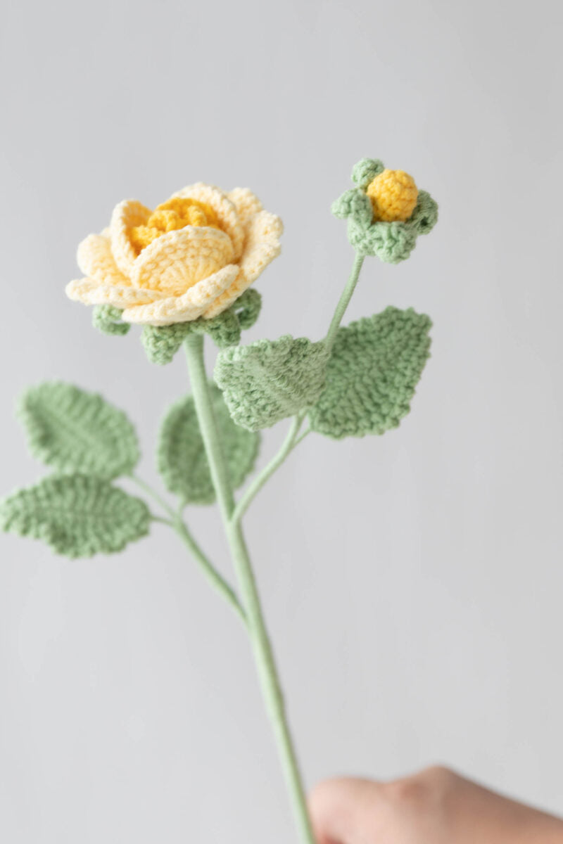 Button Roses,35 cms,Eco-Friendly Handcrafted Single Stem Crocheted Flowers