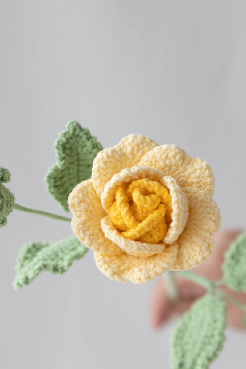 Button Roses,35 cms,Eco-Friendly Handcrafted Single Stem Crocheted Flowers
