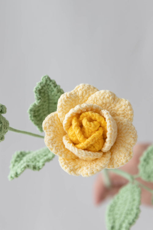 Button Roses,35 cms,Eco-Friendly Handcrafted Single Stem Crocheted Flowers