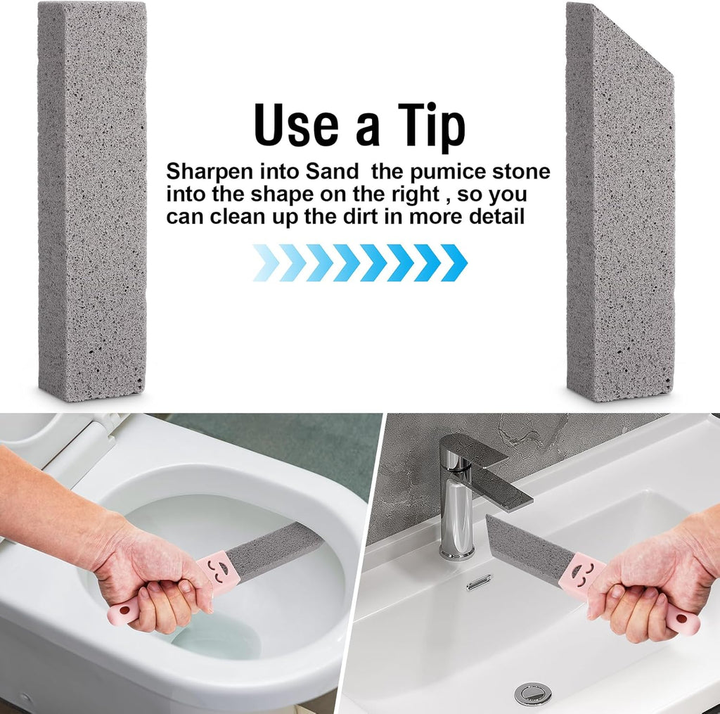 Navona 8 Pack Pumice Stone Scouring Sticks with 2 Universal Handles, Grey Pumice Stone Cleaner for Cleaning Toilets, Bathrooms, Kitchens, Spas and Pools