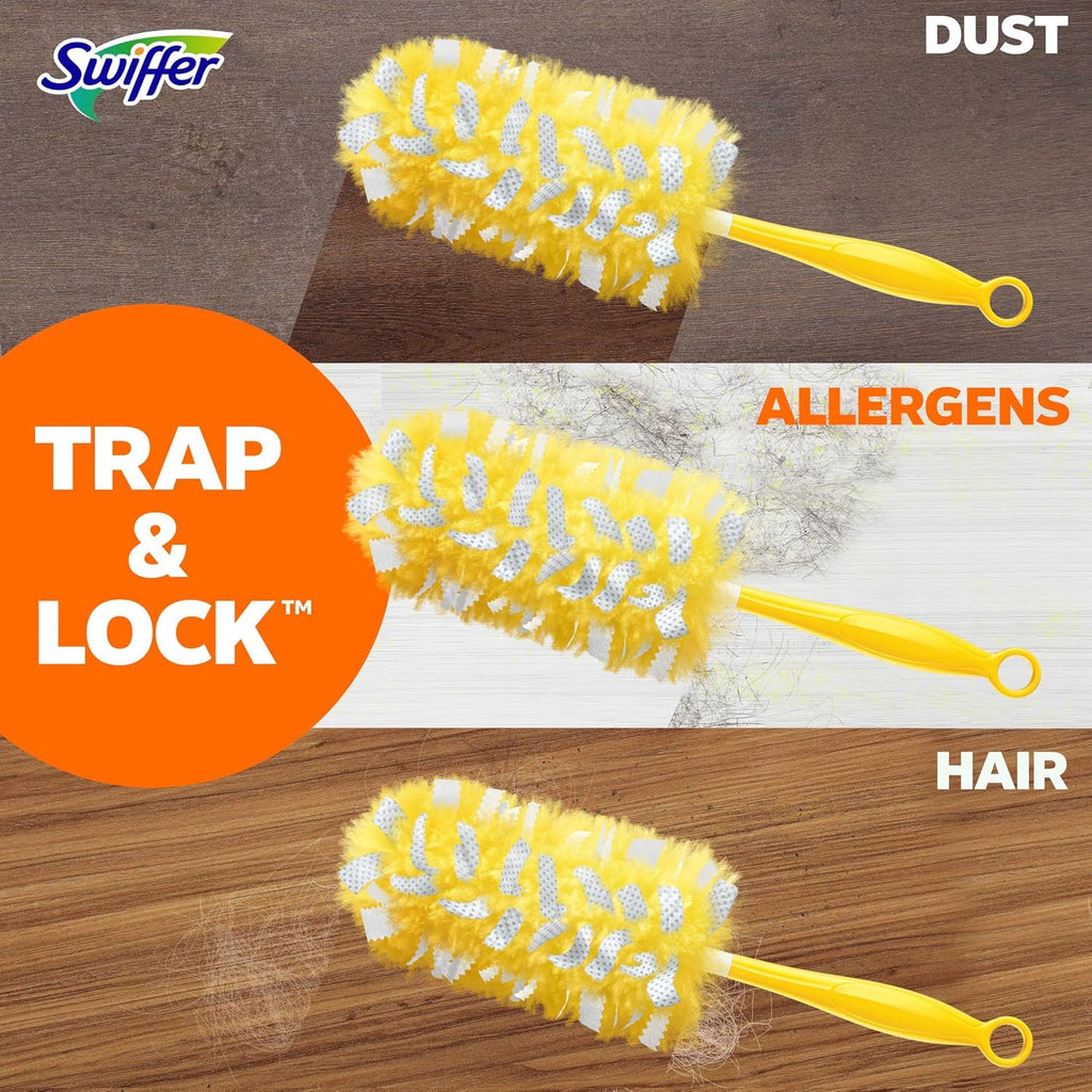 Swiffer Dusters Refill for Cleaning, Feather & Microfiber Duster Disposable Alternative, For Dusting Furniture, Blinds, Ceiling Fans, Walls, Helps Remove Allergens, Heavy Duty, Unscented, 11ct