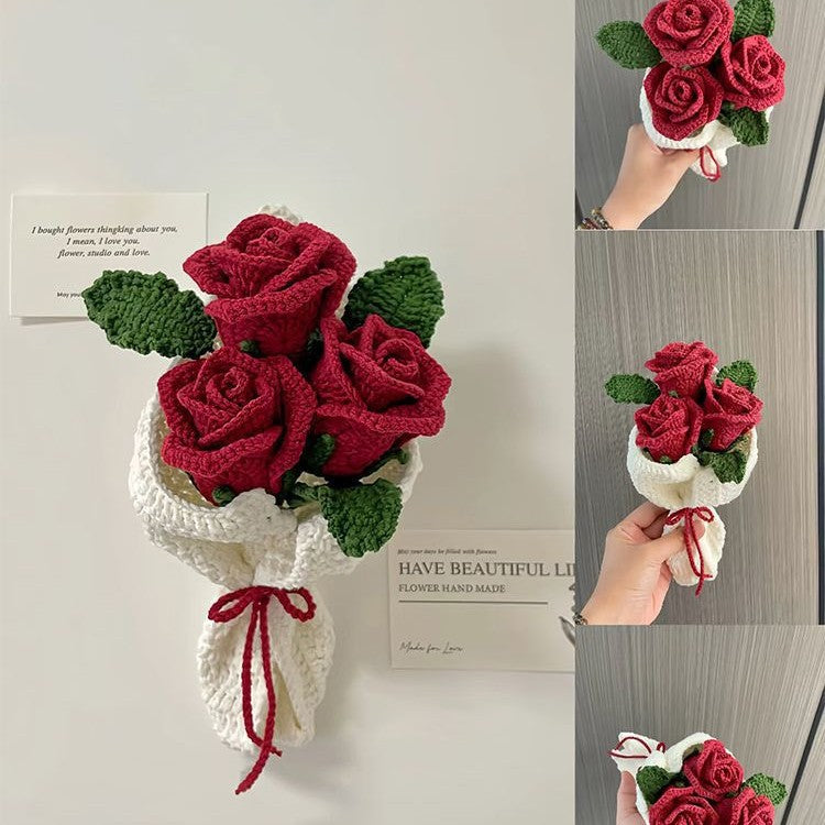 A knitted red rose bouquet — a perfect gift for your girlfriend