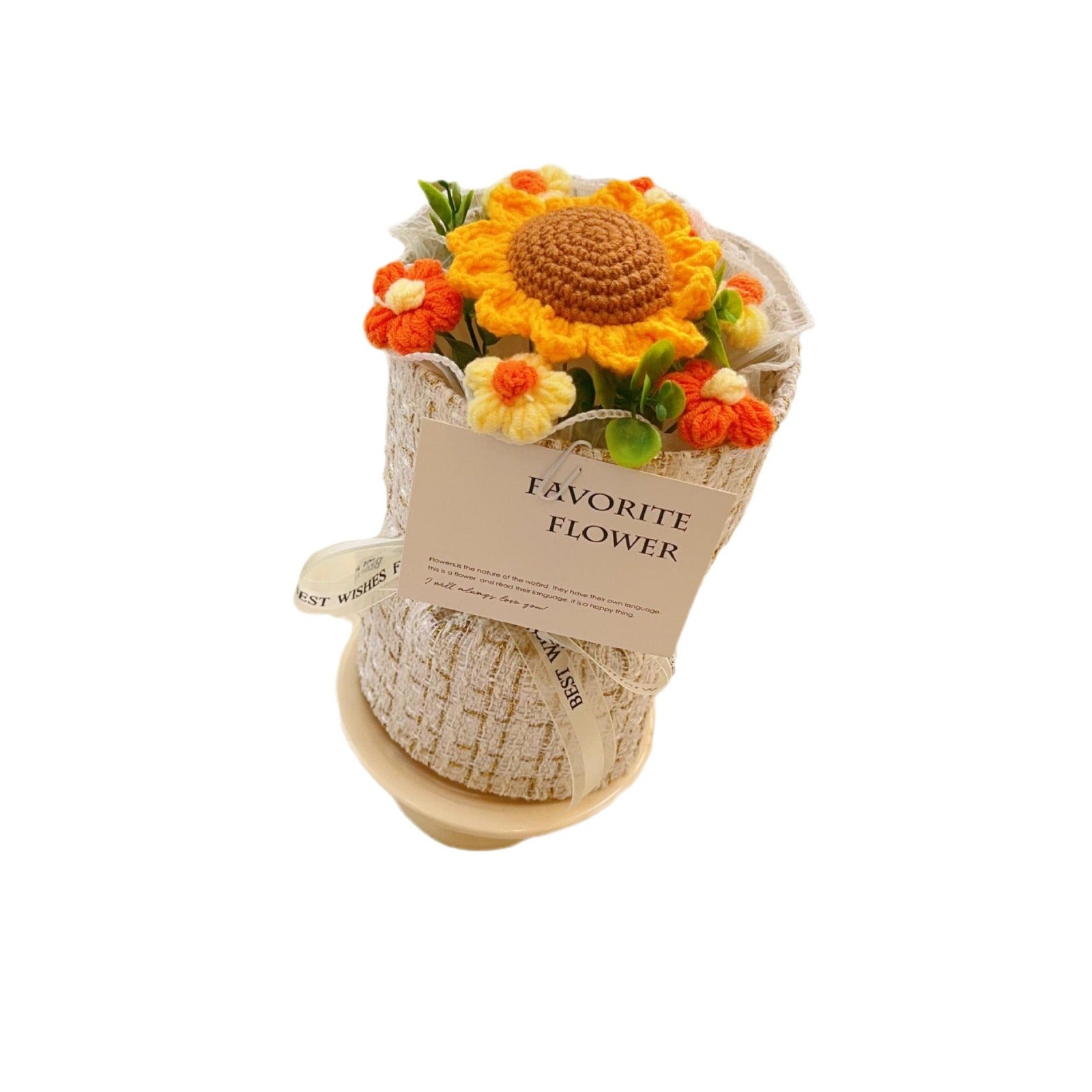 Elegant Crochet Flower Bouquet – Rose / Sunflower (Chanel-inspired Style)