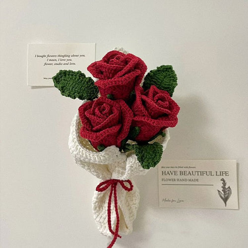 A knitted red rose bouquet — a perfect gift for your girlfriend